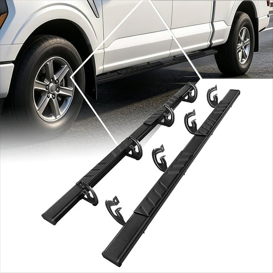 [Pair] 5 Inch Black Stainless Running Boards/Side Steps/Nerf Bars Compatible with 04-14 Ford F150 Crew Cab