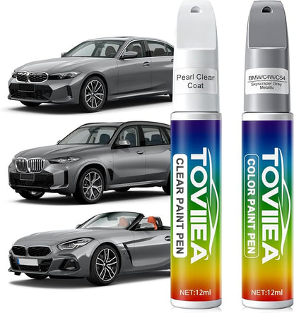 Skyscraper Grey Metallic(C4W/C54) Touch Up Paint Compatible with BMW,2-In-1 Car Scratch Remover Pen,Car Paint Scratch Repair Kit for Scratches,Chips & Nicks,2-PCS SET