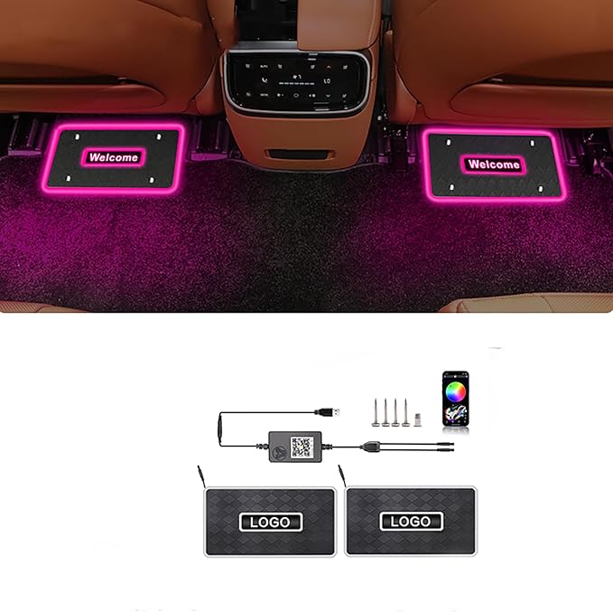 Customizable Car Floor Mats Lights, Customize Personalized Logo Car Floor Mats Light Waterproof RGB LED Neon Lamp App Control Adjustable Flashing Mode Universal Car Interior Foot Mat Decoration Light