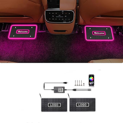 Customizable Car Floor Mats Lights, Customize Personalized Logo Car Floor Mats Light Waterproof RGB LED Neon Lamp App Control Adjustable Flashing Mode Universal Car Interior Foot Mat Decoration Light
