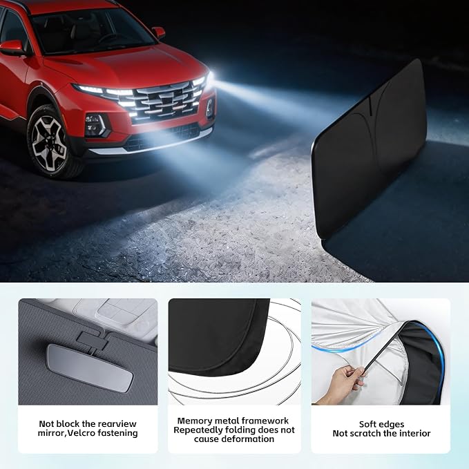 Windshield Sun Shade for Hyundai Santa Cruz 2022-2026 Sunshade 300T Windshield Cover Blocks UV Rays Custom Fit Santa Cruz Front Window Shades Windshield Accessories Keep Cool Foldable