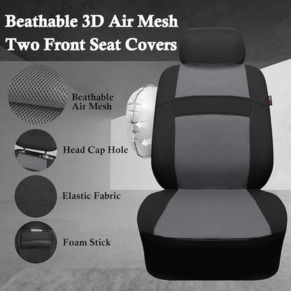 CAR PASS Air Mesh Car Seat Covers Front Seats Only, Universal Seat Covers for Car Fit SUV,Vans,Sedan,Trucks, Breathable Automotive Interior Seat Covers Airbag Compatible (Black Charcoal Gray)