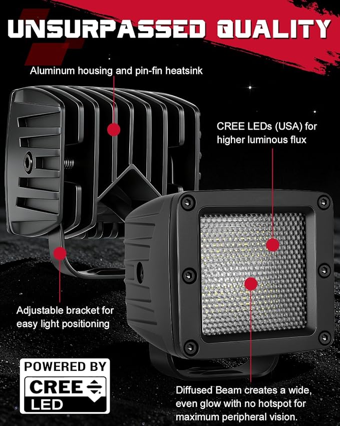 OFFROADTOWN LED Cubes, 3 Inch 80W CREE LED Pods Camper Lights Backup Reverse Work Light for for Trucks RV UTV SUV ATV Pickup Boat - 2Pcs Diffuse Beam