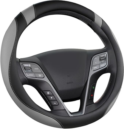 West Llama Customized Auto Car Steering Wheel Cover for Hyundai,Tucson,Sonata,Elantra,Santa Fe,Genesis,Sonata Hybrid,Azera,Venue,Kona, 14.5-15 inches(Black+Gray - Standard Size)