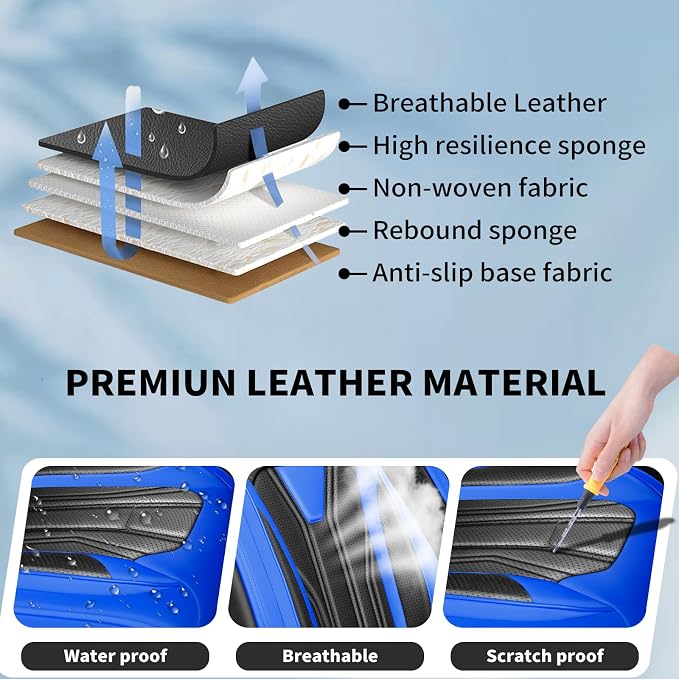 Car Seat Covers Fit for Jeep 5 Seats Wagoneer 2022-2025 2026 - Premium Leather, Waterproof & Breathable，All-Weather Seat Cushion Protecto & Airbag Compatible, Full Set Blue & Black