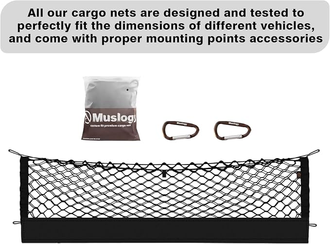 Muslogy Truck Bed Cargo Net Trunk Netting Compatible with 2015-2020 Chevy Suburban | GMC Yukon XL Accessories, Pickup Cargo Organizer SUV Sedan Storage Net w/Heavy Duty Carabiners