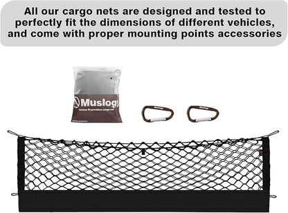 Muslogy Truck Bed Cargo Net Trunk Netting Compatible with 2015-2020 Chevy Suburban | GMC Yukon XL Accessories, Pickup Cargo Organizer SUV Sedan Storage Net w/Heavy Duty Carabiners