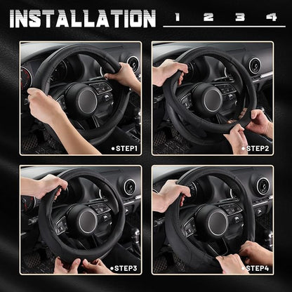 SEG Direct Car Steering Wheel Cover for Prius Civic Model 3 Model Y Camaro, Small Size 14-14.25 inch, Black Microfiber Leather