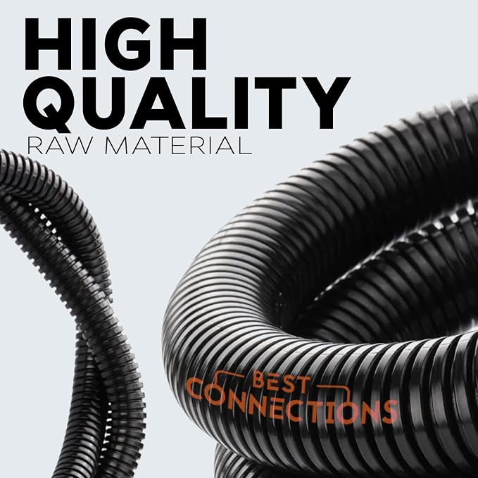 BEST CONNECTIONS 3-Pack (1/4", 3/8", 1/2" x 20 ft Each) Assorted Split Wire Loom Flex-Guard Convoluted Tubing – Protective Split Cable Sleeves/Conduit for Automotive Home Industrial Electrical – Black