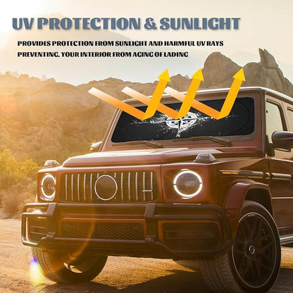 Black White Compass Car Windshield Sunshades, 59" L x 31.5" W, Universal Fit, UV Protection, Cooling Effect, Easy To Install, Perfect For SUV, Truck, Sedan