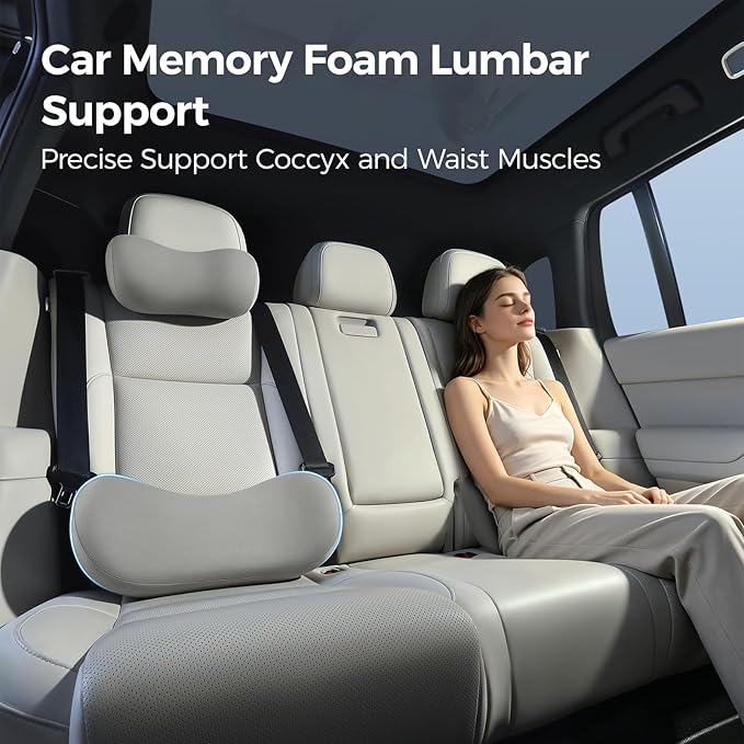 Lumbar Support Pillow - Back Pain Relief Cushion, Fits Tightly Around the Coccyx, Ergonomics Memory Foam, Skin-Friendly Fabric, Fit Car Drive, Office Chair, Rest Seat, Wheelchair (Gray)