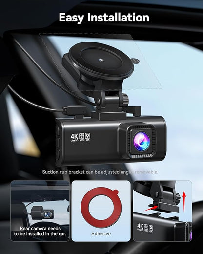 REDTIGER Dash Cam 4K Front and 1080P Rear, STARVIS 2 Sensor, 5.8GHz WiFi (20MB/s), GPS, WDR & HDR Night Vision, 170°Wide Angle, Parking Mode, Loop Recording with Emergency Lock(SD Card Not Included)