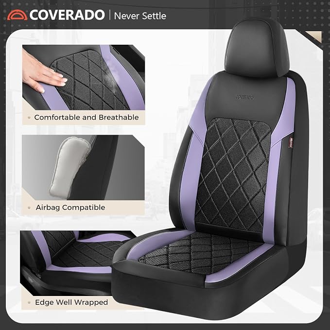 Coverado Car Seat Covers, Front Seat Covers, 2 Front Automotive Seat Cover, Mesh Breathable Seat Protectors, Universal Fit for Most Cars
