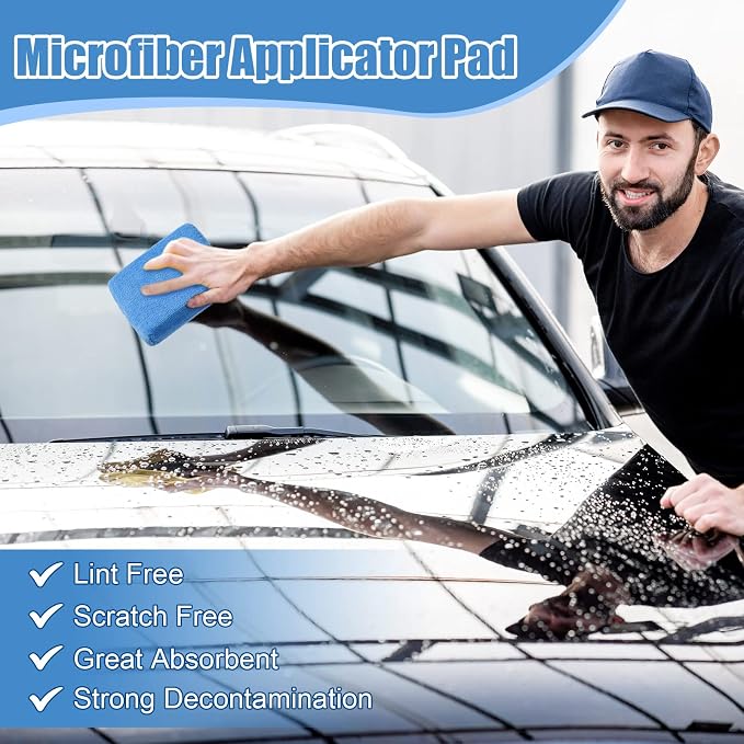 Riakrum 32 Pcs Microfiber Applicator Pads Soft Microfiber Foam Buffing Car Detailing Pads for Wax Ceramic Coating Polish Reusable Car Wash Sponge Tire Shine Applicator(Blue)