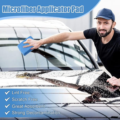 Riakrum 32 Pcs Microfiber Applicator Pads Soft Microfiber Foam Buffing Car Detailing Pads for Wax Ceramic Coating Polish Reusable Car Wash Sponge Tire Shine Applicator(Blue)