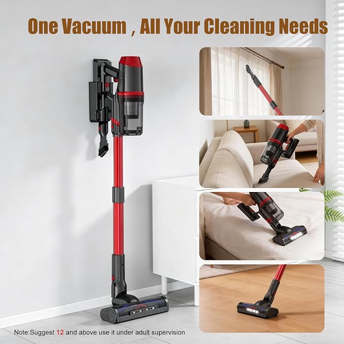 Snacorp Cordless Vacuum Cleaner Upgraded 200W 45Mins Rechargeable with 3 Suction Modes Anti-Tangle Wireless Vacumm with Touch Screen LED Light Lightweight Wireless Vacuum for Home Pet Hair Floors Car