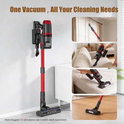 Snacorp Cordless Vacuum Cleaner Upgraded 200W 45Mins Rechargeable with 3 Suction Modes Anti-Tangle Wireless Vacumm with Touch Screen LED Light Lightweight Wireless Vacuum for Home Pet Hair Floors Car