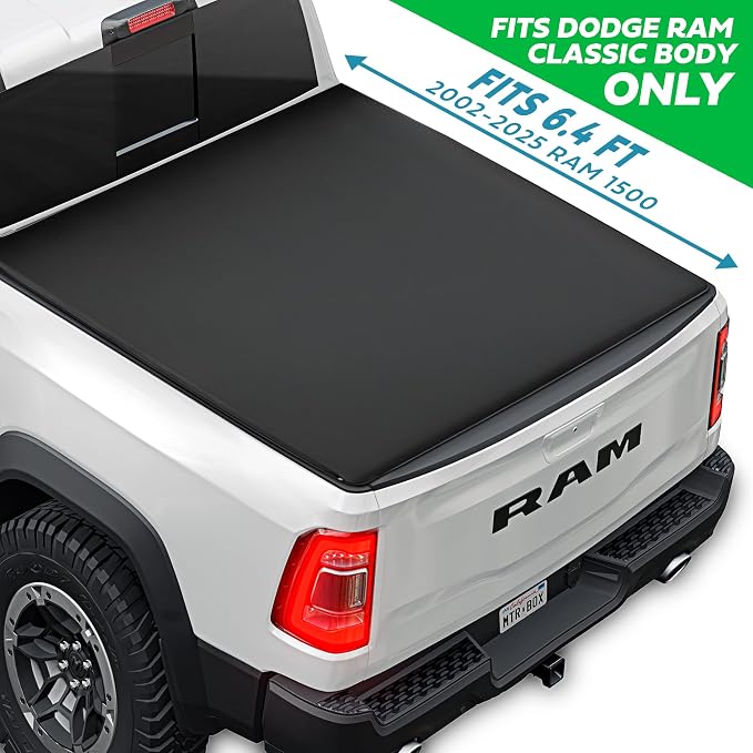 Tonneau Cover Soft Tri-Fold Truck Tonneau Cover for Ram 1500 (Classic ONLY) (2002-2025) / Ram 2500 & 3500 (2003-2020) with 6.4 ft Bed, All-Weather Folding Truck Bed Cover