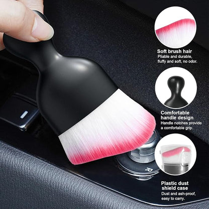 Ziciner Car Detailing Brush, Curved Soft Bristles Auto Removal Dust Collectors, Universal Vehicle Dashboard, Air Conditioner Vents etc Interior Cleaning Tool Accessories (White/Red)