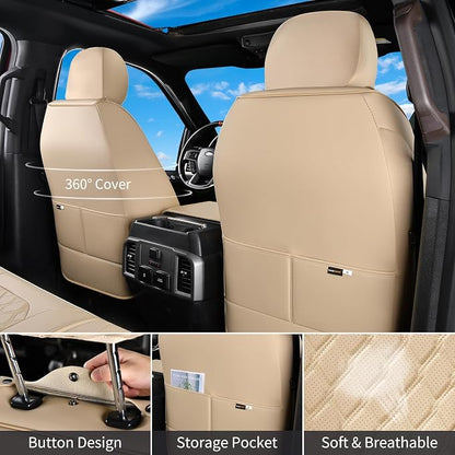 Huidasource F250 Front Seat Covers, 360° Full Coverage Leather Car Seat Protector Fit for Ford F150 2015-2025&F250 F350 F450 2017-2025 All Cab XL XLT Lariat King Ranch Platinum (Front Pair/Beige)