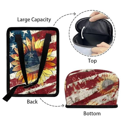 Sunflower American Flag Print Car Trash Can with Lid Car Accessories for Men Women Trash Bin Hanging Back of Seat Collapsible Leak Proof Multipurpose Vehicle Garbage Can