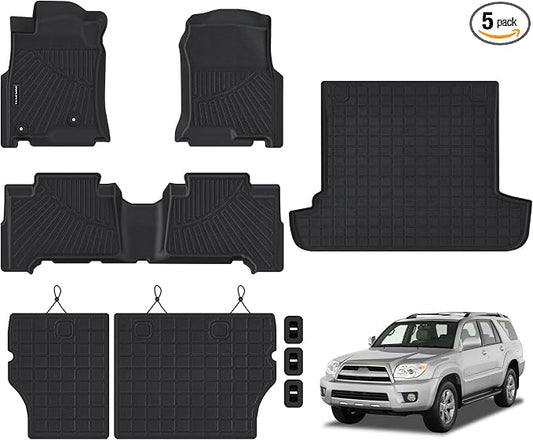 Floor Mats for 2003-2009 Toyota 4Runner Only 5 Seats Upgrade Trunk Mat with Backrest Mat All Weather TPE Floor Liners Fit for Toyota 4-Runner Anti-Slip Full Set Car Accessories