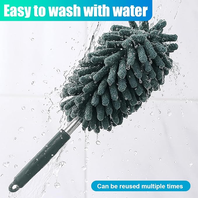 2PCS Car Interior Duster with Extension Pole – Washable Microfiber Dusters Detailing Brushes with Bendable Head, Long Handle Cleaning Duster Tool for Car Dash, Vents, Window, Furniture, Office (Blue)