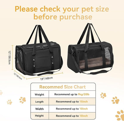 PETSFIT Large Cat Car Carrier with Patented Safety Buckles(19 x 12 x 12) – Roomy Escape-Proof for Safe Driving, Lockable Zippers & Safety Tether, Soft-Sided Travel Carrier for Road Trips & Vet Visits