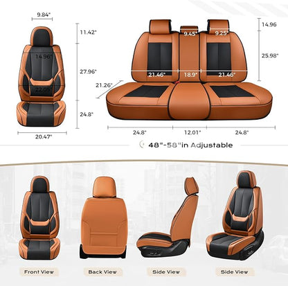 Coverado Seat Covers, Car Seat Covers Full Set, Leather Seat Covers for Cars, Car Seat Protector, Black Car Seat Covers Front Seats and Back Seats Universal Fit for Most Cars Brown-Black