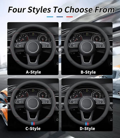 Deer Route Custom-Fit for GMC Steering Wheel Cover, Premium Leather Car Steering Wheel Cover with Logo, Non-Slip, Breathable, for GMC Accessories (A-Style,for GMC)