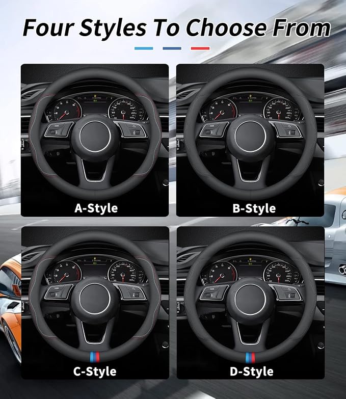 Deer Route Custom-Fit for Porsche Steering Wheel Cover, Premium Leather Car Steering Wheel Cover with Logo, Non-Slip, Breathable, for Porsche Accessories (D-Style,for Porsche)