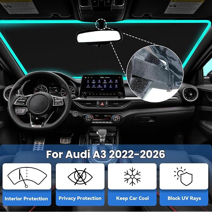 Windshield Sun Shade for Audi A3 2026 2025-2022, Car Front Window Sunshade with 240T Sun Visor Protector Blocks UV Rays Heat Sun Shield Accessories
