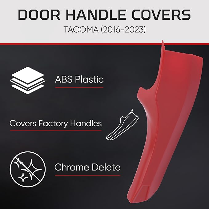 AJT DESIGN Car Door Handle Cover Compatible with Toyota Tacoma (2016-2023) | ABS Plastic Interior Trim, Chrome Delete Tacoma Door Handle Cover | Made in USA, Pack of 4 (Front & Back) - Red