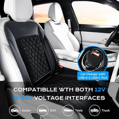 Coverado 12V-24V Ventilated Cooling Car Seat Cover Front Seat, Upgraded 3 Adjustable Wind Speeds Long Lasting Coolness Summer Driving Seat Cushion Universal Fit for Car SUV Truck, Classic Black