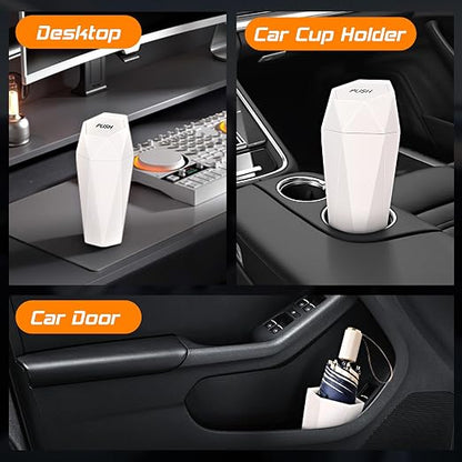 Car Trash Can with Lid, Mini Car Trash Cup with 30 Additional Trash Bags, Car Accessories for Interior, Leakproof Vehicle Garbage Bin for Car, Home, Office - 2 Packs, Beige