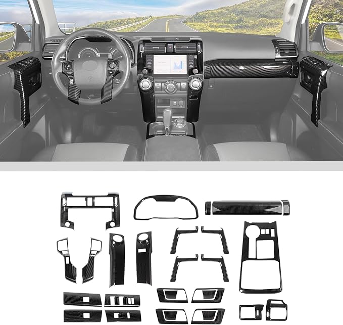 JWWY Interior Trim Kit Auto Interior Dress-Up Kit Decor Set Center Console Gear Shift Dashboard Panel Cover Trim for 2020-2023 Toyota 4runner Interior Accessories, ABS Carbon Fiber 28pcs