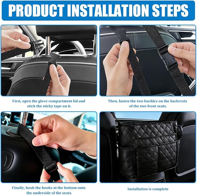 Car Purse Holder Between Seats, Car Storage Organizer, Leather Large Capacity Storage Pocket for Front Seat, Front Seat Pocket Handbag Holder & Barrier of Backseat Pet Kids for Most Vehicles