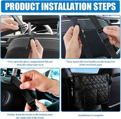 Car Purse Holder Between Seats, Car Storage Organizer, Leather Large Capacity Storage Pocket for Front Seat, Front Seat Pocket Handbag Holder & Barrier of Backseat Pet Kids for Most Vehicles