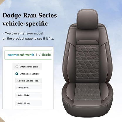 Coverado Car Seat Covers Compatible with Dodge Ram 2002-2026 1500 2500 3500 Pickup Limited Laramie Big Horn Waterproof Leather Seat Protectors Fit for Dodge Ram Crew Cab& Quad Cab(Front, Coffee)