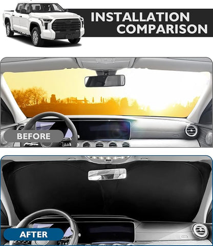 BIBLOZ Car Windshield Sun Shade for Toyota Tundra 2022-2025 2026, Limited, SR5, Platinum, TRD Pro Accessories Foldable PET Sunshade Keeps The Car Cool Inside