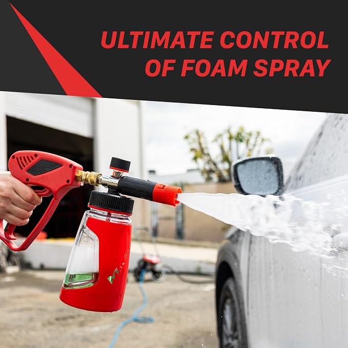 Maxshine Foam Cannon V2 | 1L Bottle with 1/4” Quick Disconnect & Brass Fittings | Adjustable Spray Pattern for Thick Clinging Foam | Professional Car Wash Pre-Soak & Auto Detailing Tool