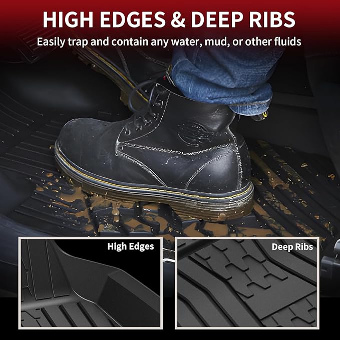 LASFIT Floor Mats for 2015-2019 Lincoln MKC, Custom Fit All Weather TPE Floor Liners, Full Coverage Front & 2nd Row 3-Pcs Set, Black
