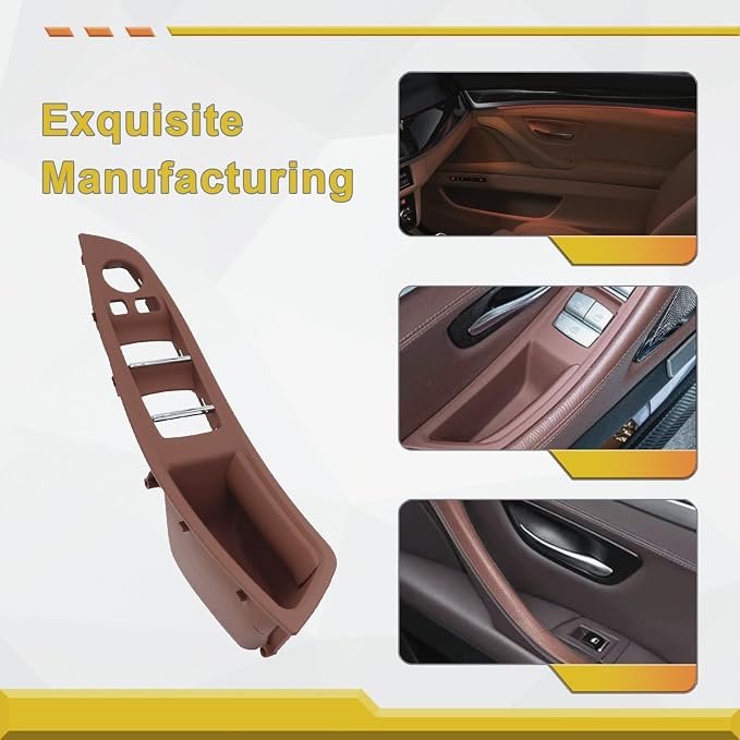 7PCS Brown Inner Door Pull Handles Kit Compatible with 5 Series F10 F11 2010-2016 520 523 525 528 530 535 Inner Window Switch Armrest Panel Trim Cover
