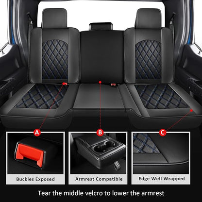 MIROZO Dodge Ram Seat Covers Full Set,Waterproof Truck Seat Covers Fits for 2009-2026 Ram 1500/2500/3500 Crew Quad Regular Cab Pickup Cushions with Split Curved Bench 40/60,Black and Blue