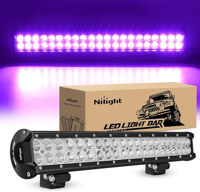 Nilight LED Light Bar 20 Inch 126W Spot Flood Combo Purple Beam Off Road Lamp Fishing Hunting Emergency Deck Work Lighting for Trucks UTV Pick-up Van Boat Tractor