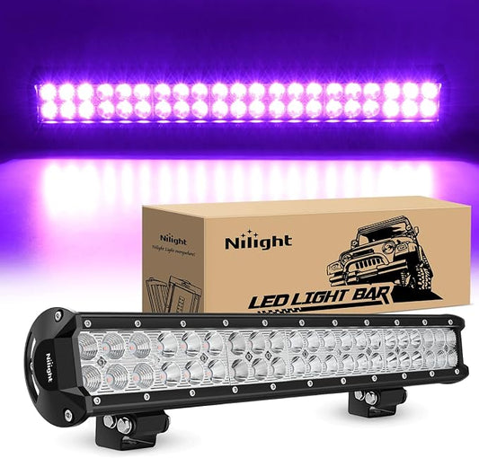 Nilight LED Light Bar 20 Inch 126W Spot Flood Combo Purple Beam Off Road Lamp Fishing Hunting Emergency Deck Work Lighting for Trucks UTV Pick-up Van Boat Tractor