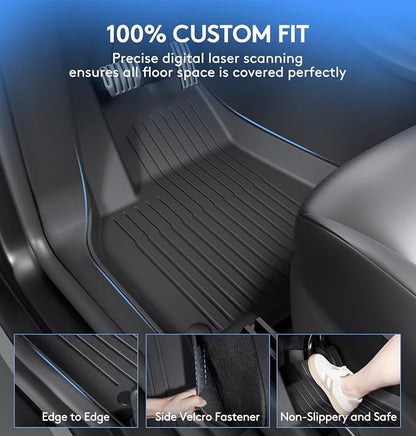 Floor Mats Fits for Tesla Model Y 5-Seat 2024-2020 - Custom Fit All Weather Front & Rear Row TPE Car Mats Floor Liners, 3-Piece (Not Fit 7-Seat)
