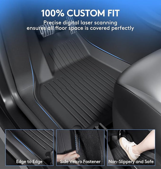 Floor Mats Fits for Tesla Model Y 5-Seat 2024-2020 - Custom Fit All Weather Front & Rear Row TPE Car Mats Floor Liners, 3-Piece (Not Fit 7-Seat)
