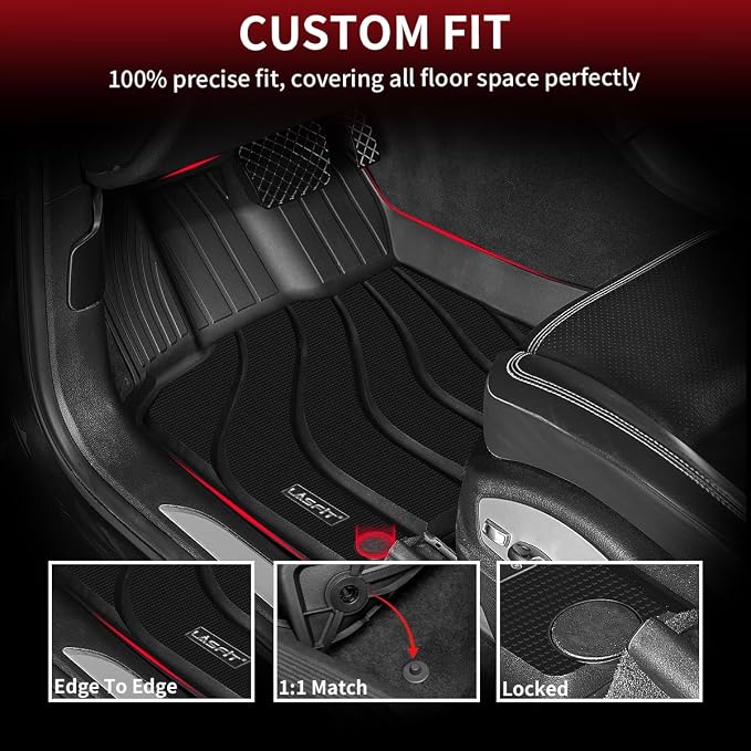 LASFIT Floor Mats for 2014-2026 Porsche Macan, 3D Laser-Measured Custom Fit All Weather TPE Floor Liners, Front & Rear Rows, Black, Easy to Clean