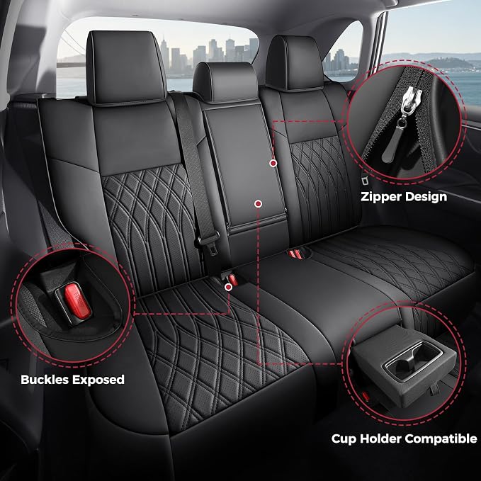 FREESOO Custom Seat Covers for Toyota RAV4 2019 2020 2021 2022 2023 2024 2025 Hybrid XLE LE Limited XLE Premium, RAV4 Leather Car Seat Covers Interior, RAV 4 SUV Accessories Full Set, Black
